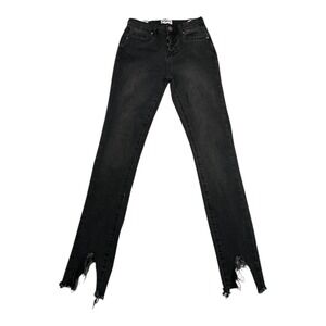 William‎ Rast High Rise Honey Black Wash Skinny Jeans Distressed Raw Hem Size 24
